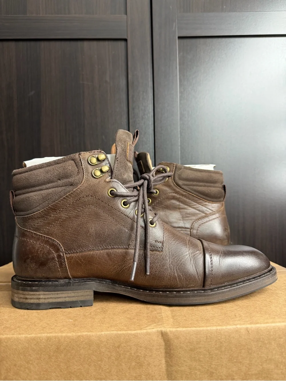 Rodd & Gunn Brown Leather Lace-Up Cap-Toe Boots